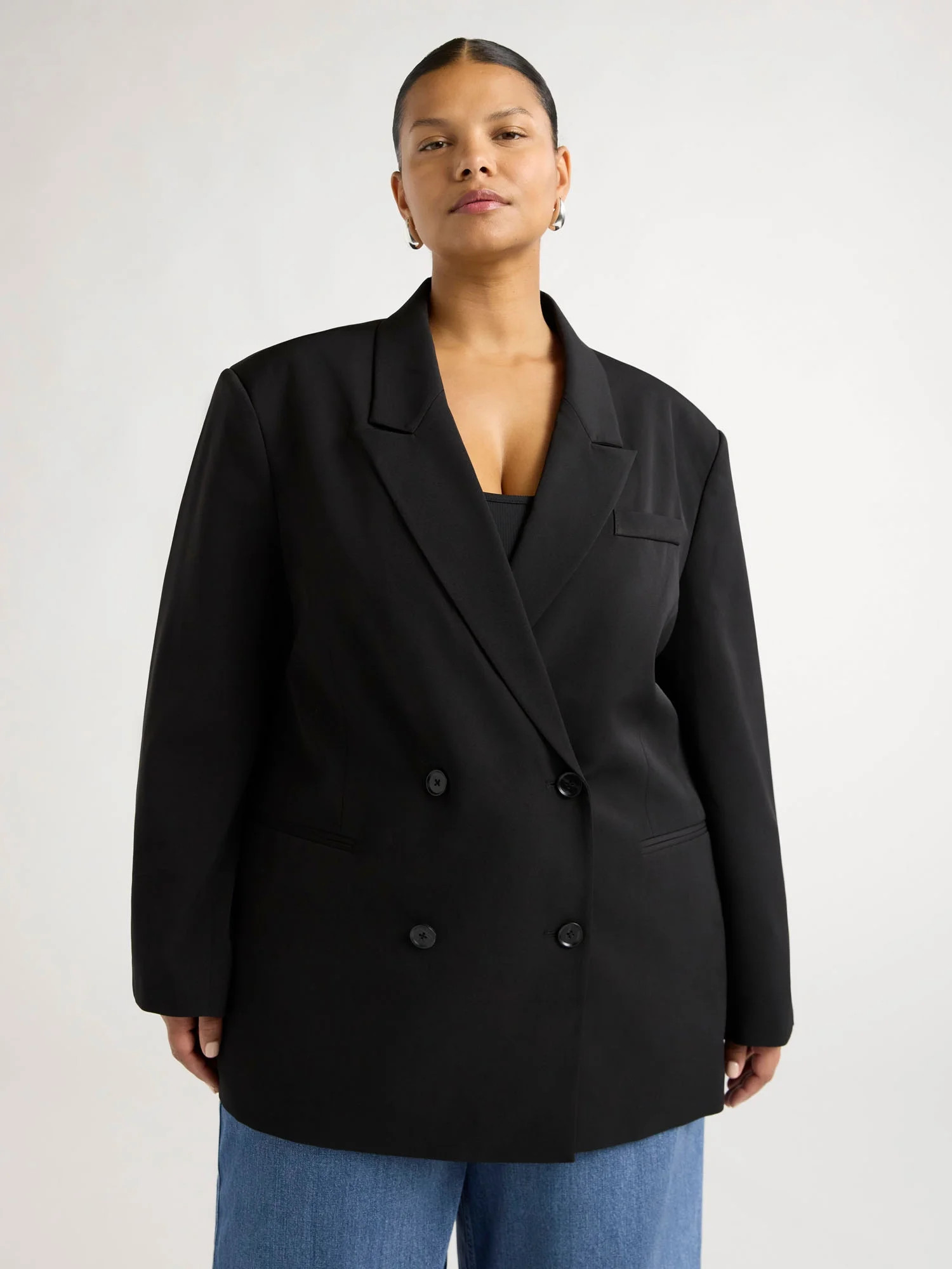 Scoop Women's Plus Oversized Slouchy Double Breasted Blazer, Sizes 1X-4X | Walmart (US)