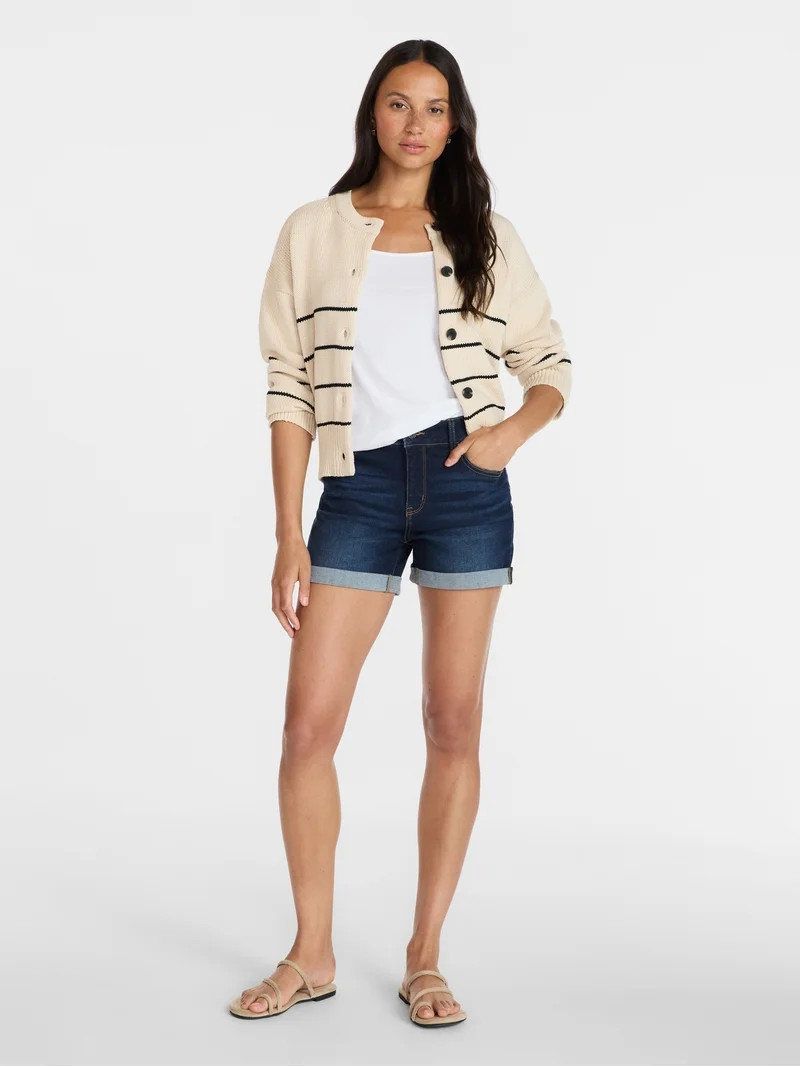 Time and Tru Women's Striped Cardigan Sweater with Long Sleeves, Sizes XS-XXXL | Walmart (US)