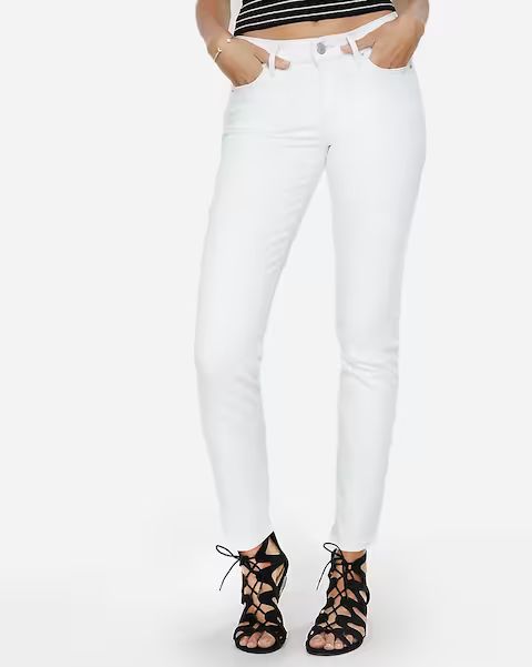 white mid rise skinny jeans | Express