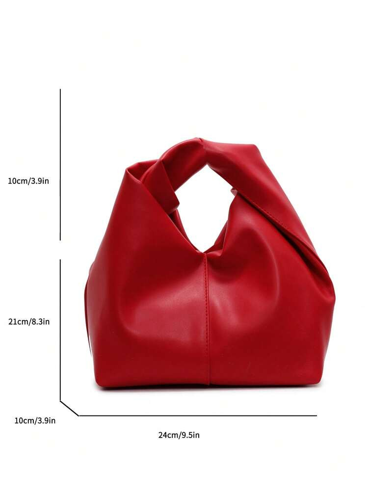 1 Pc Soft Red PU Leather Twist Ruched Women Handbag, Minimalist Style, Suitable For Work And Commuting, Great Mother's Day Gift | SHEIN