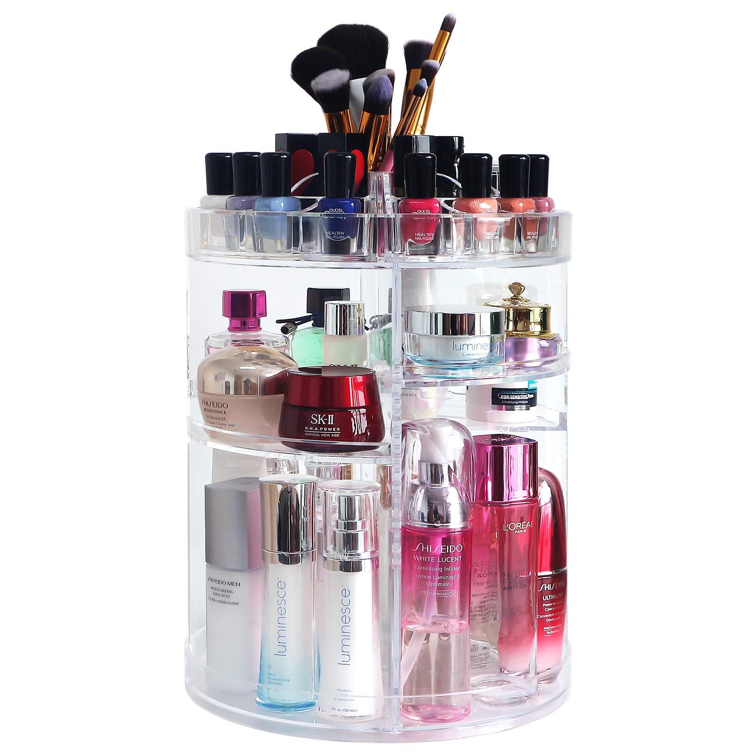 COOLBEAR 360 Rotating Makeup Organizer Clear Acrylic Cosmetic Storage Display Rack with 6 Layers ... | Amazon (US)