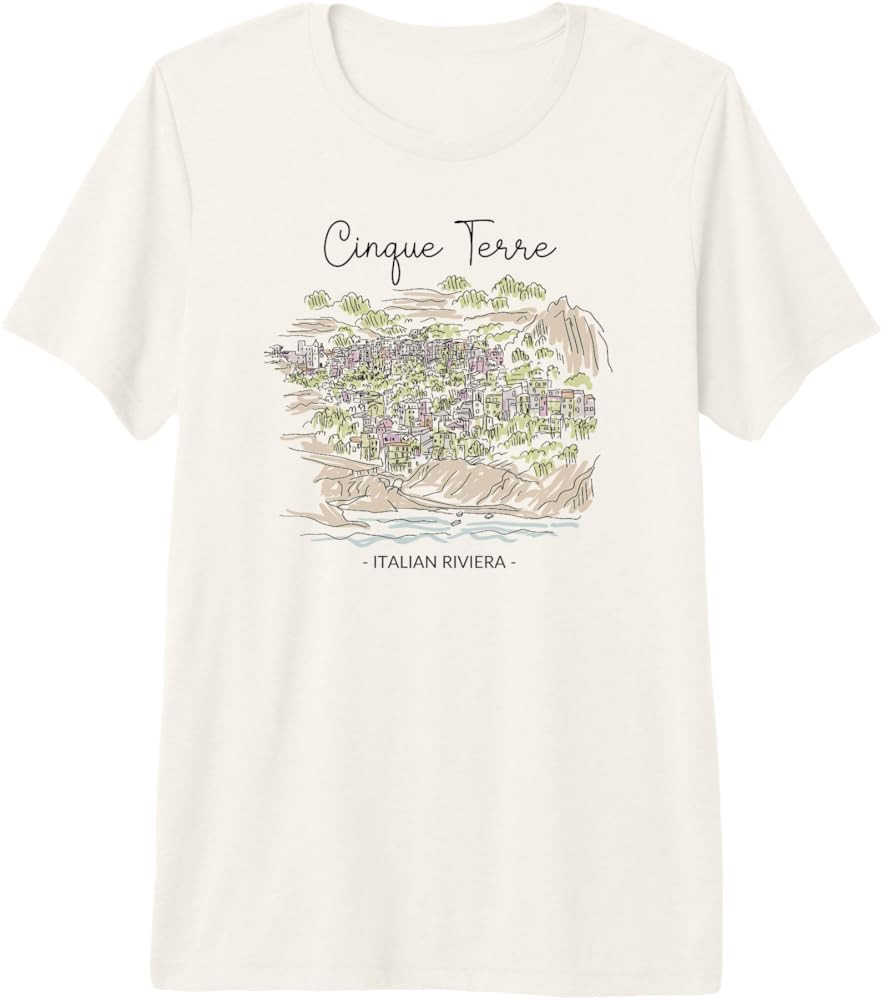 Watercolor Cinque Terre, Italian Riviera, Italy Souvenir Premium Tri-Blend T-Shirt | Amazon (US)