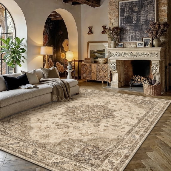 BERTHMEER 5'x7' Area Rugs for Living Room Kitchen Rugs for Bedroom Non Slip Washable Vintage Brow... | Walmart (US)