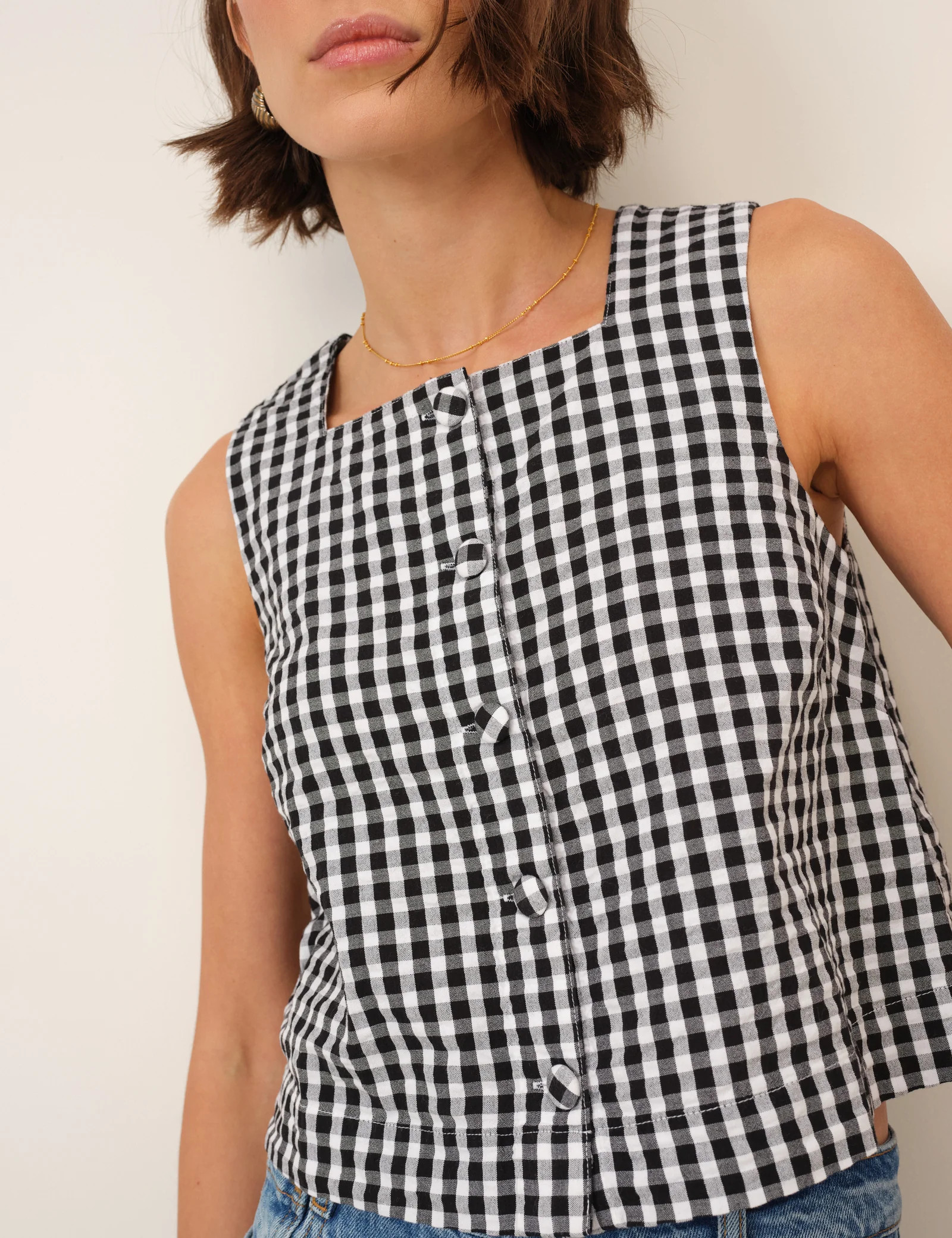 Black Gingham Button Front Top | Nobody's Child