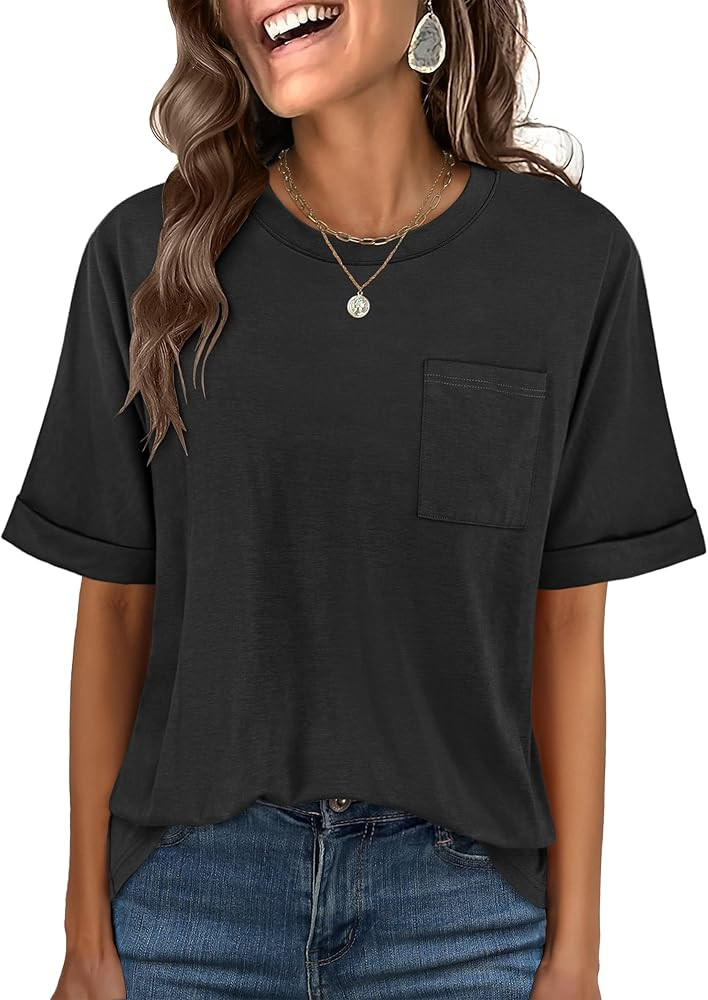 ANRABESS Women Oversized T Shirts Short Sleeve Summer Casual Loose Top Basic Tee with Pocket | Amazon (US)