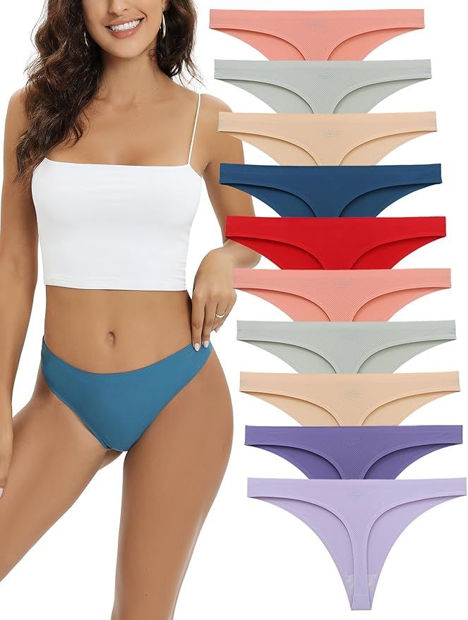 SweetSnow 10 Pack Seamless Thongs for Women Breathable Thong Underwear Set No Show Panty Line | Amazon (US)