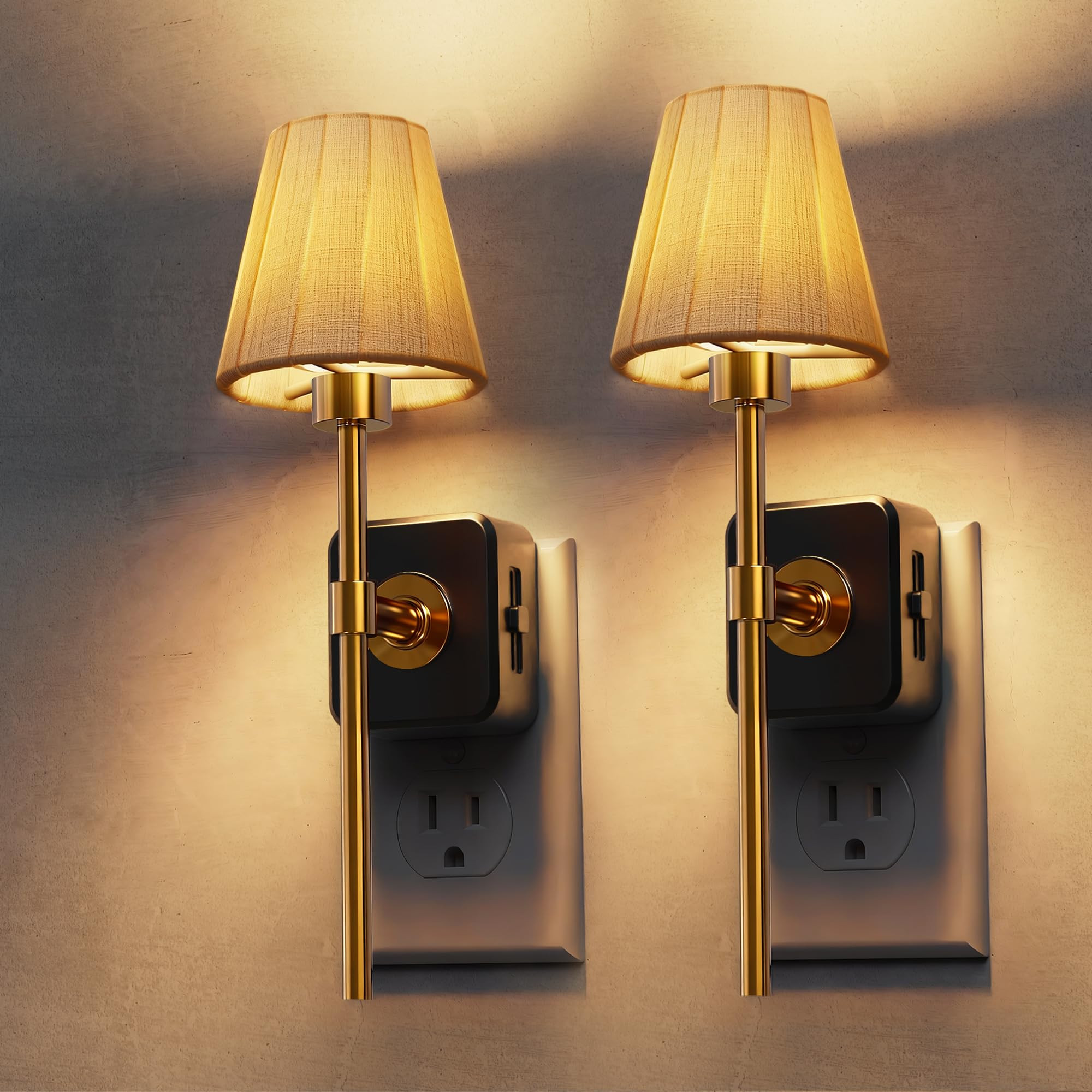 L LOHAS LED Night Lights Plug into Wall, 2 Pack Pleated Fabric Cover Night Light, Dusk to Dawn Se... | Amazon (US)