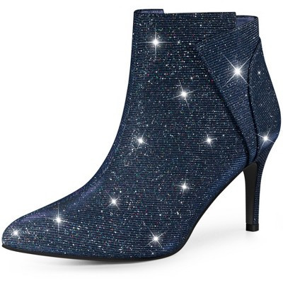 Allegra K Women's Glitter Pointed Toe Side Zip Stiletto Heel Ankle Boots Blue 9 | Target