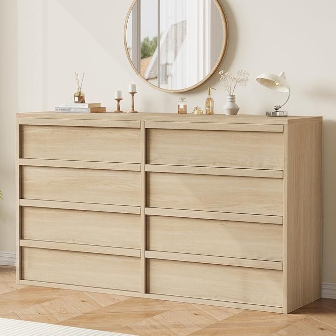 GarveeHome 8 Drawer Dresser for Bedroom, 54in Wide Natural Oak 8 Chest of Drawers with Large Stor... | Amazon (US)