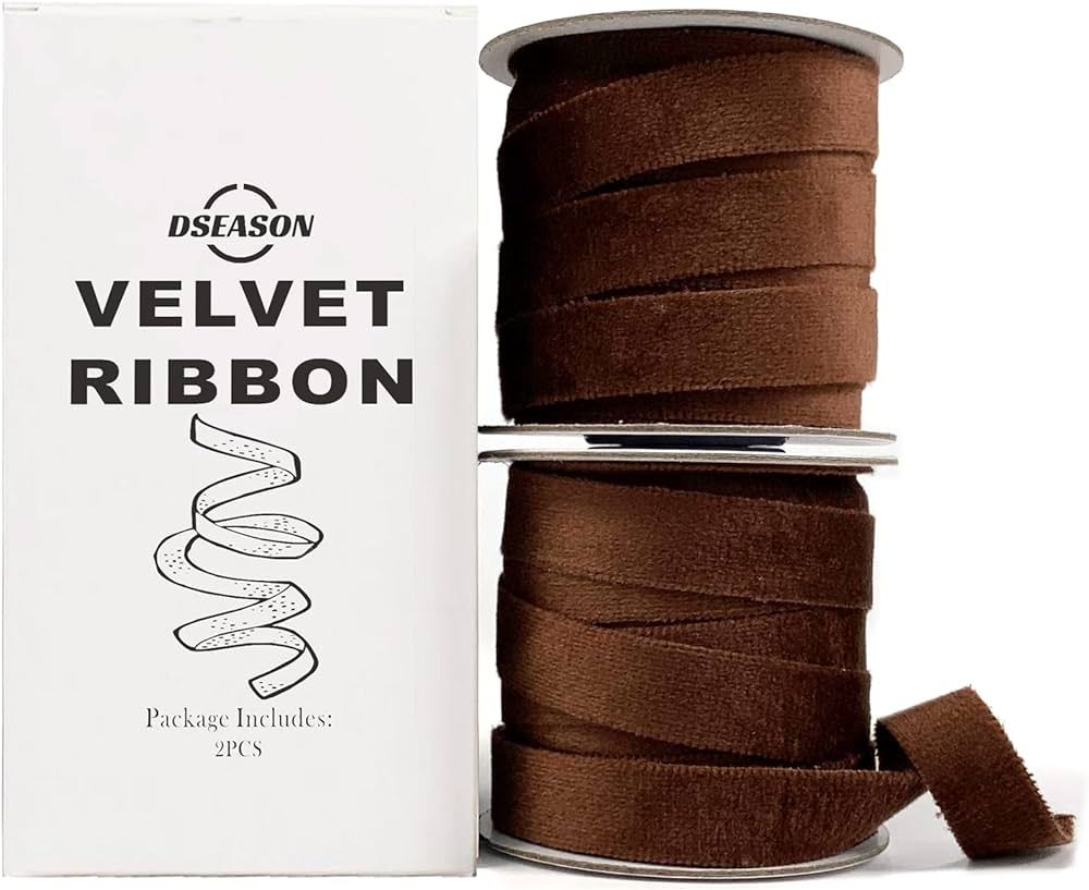 Velvet Ribbon Set 3/8" x 10 Yards, 2 Rolls 20 Yards, Dseason Handmade Brown Velvet Ribbon Set for... | Amazon (US)