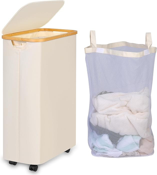 75L Slim Laundry Hamper with Wheels,Clothes Hamper for Laundry,Laundry Basket with Lid & Inner Ba... | Amazon (US)