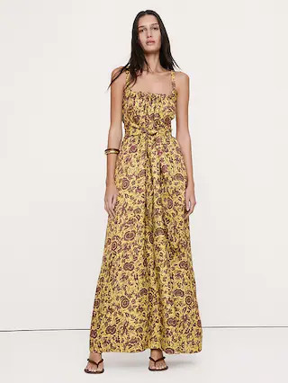 Viscose-Linen Gathered Maxi Dress | Banana Republic (US)