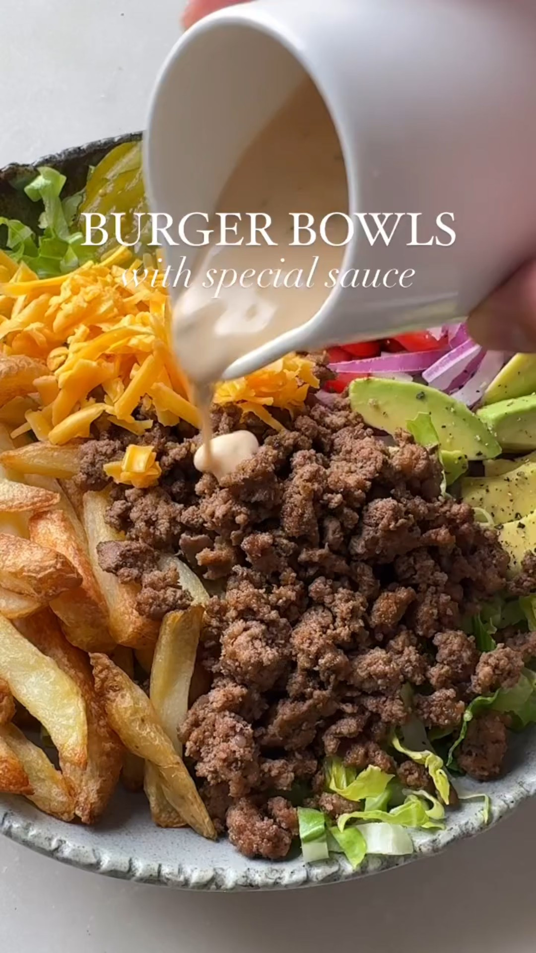 These easy Burger Bowls are a delicious, bun-free way to enjoy all the flavors of a classic cheeseburger. Made with seasoned ground beef (or turkey), a tangy homemade special sauce, and customizable toppings like pickles, cheese, tomato, avocado, and even fries, they’re perfect for a low-carb, gluten-free, or weeknight-friendly meal. Full recipe here: https://www.twopeasandtheirpod.com/burger-bowls/

#LTKHome #LTKSeasonal #LTKFindsUnder50