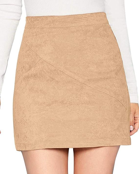 MANGOPOP Women's Basic Faux Suede High Waist A-line Mini Pencil Bodycon Skirt | Amazon (US)