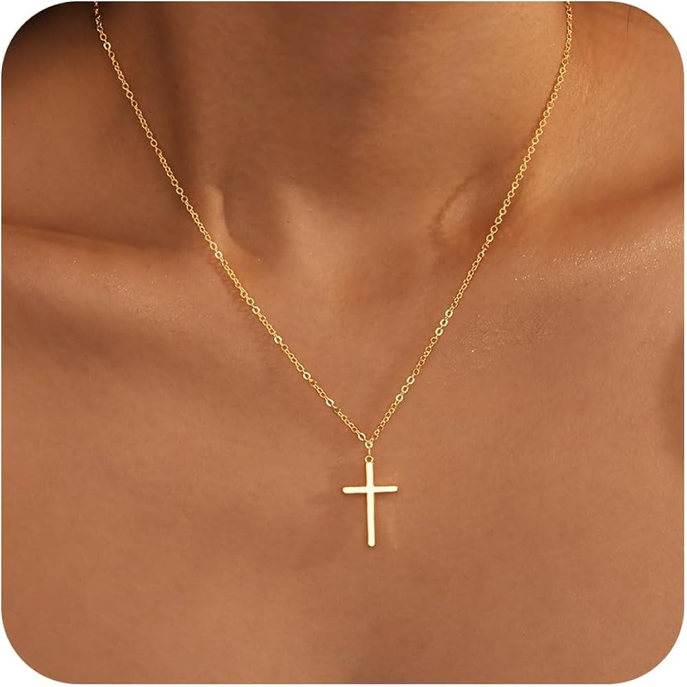 Cross Necklace for Women, Dainty14K Real Gold Silver Plated Cross Choker Pendant Jewelry Non Tarn... | Amazon (US)