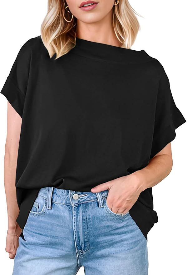 Tankaneo Womens Oversized Cap Sleeve Summer Tops Boat Neck Batwing Loose Casual Basic Tshirts | Amazon (US)