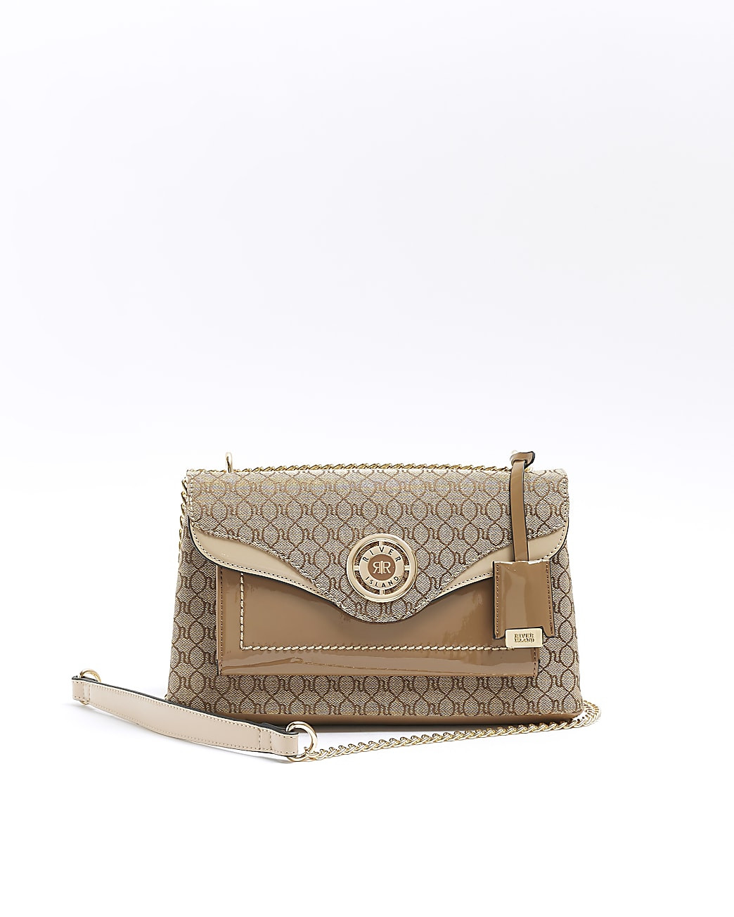 Beige monogram chain shoulder bag | River Island (UK & IE)