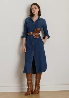 Lauren Ralph Lauren Women's Horse Bit-Trim Belted Denim Shirtdress | Belk