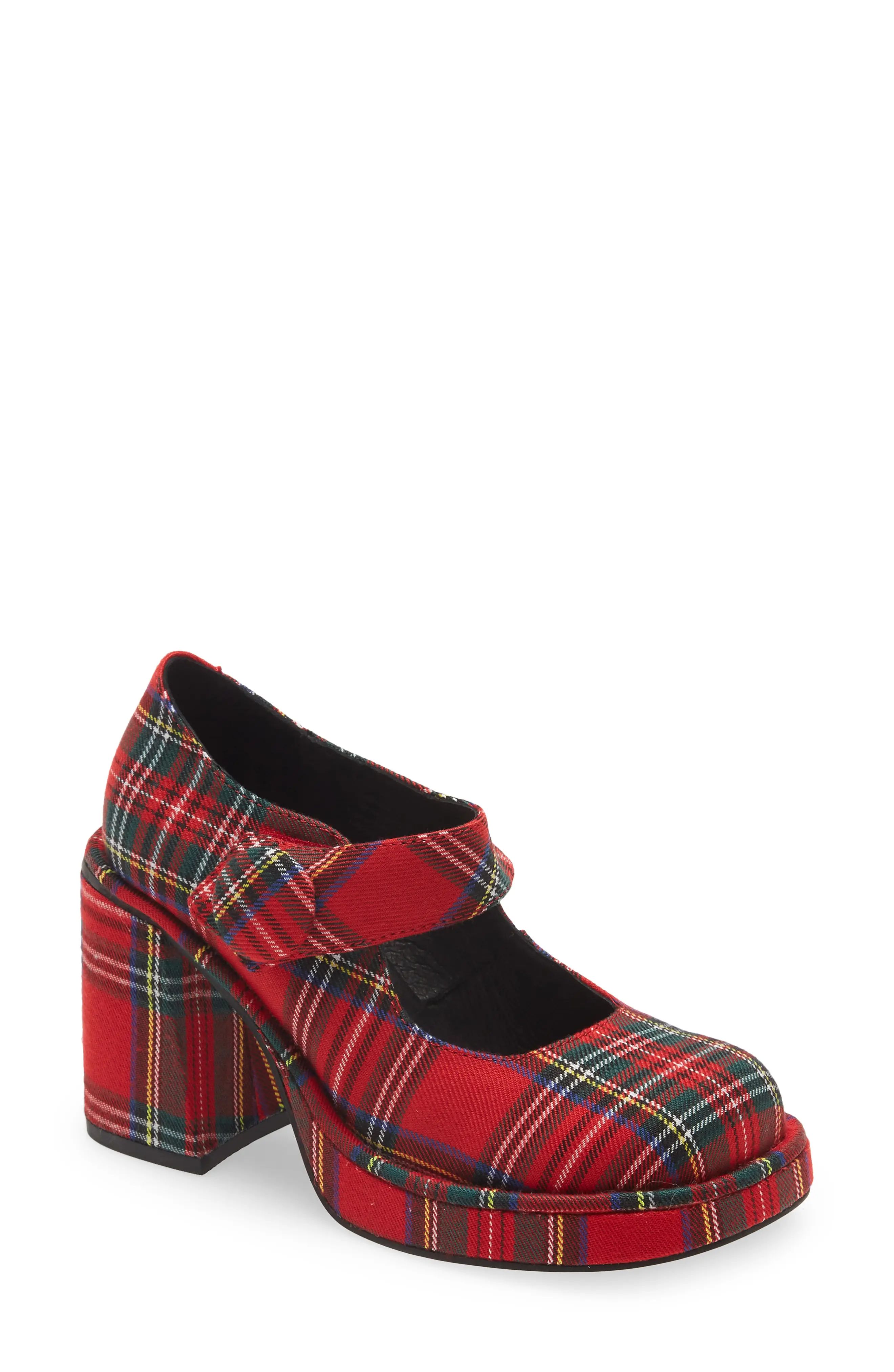 Jeffrey Campbell Umino Plaid Platform Mary Jane Pump, Size 11 in Red Tartan at Nordstrom | Nordstrom