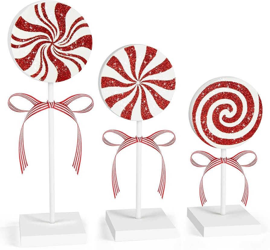 3 Pieces Christmas Table Decorations Wood Candy Set, Red Christmas Tiered Tray Decor,Rustic Chris... | Amazon (US)