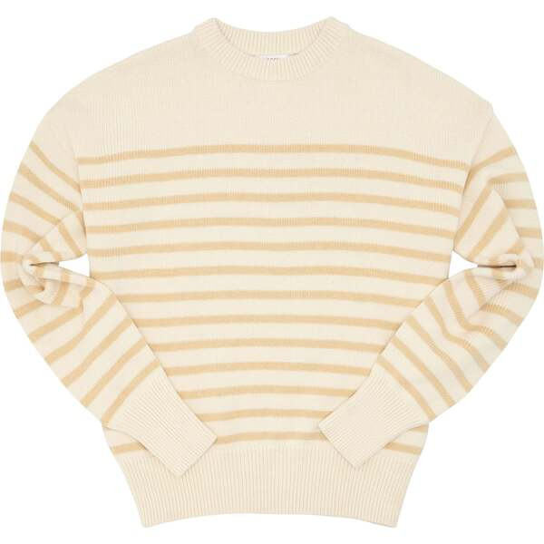 Women's Knit Sweater Cream And Tan Stripe | Maisonette