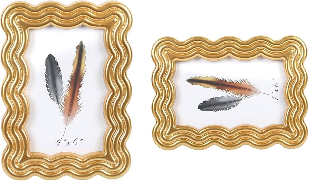 4x6 Picture Frame, Display Pictures 4x6 with Mat, Wavy Edge Wood Photo Frame for Tabletop and Wal... | Amazon (US)