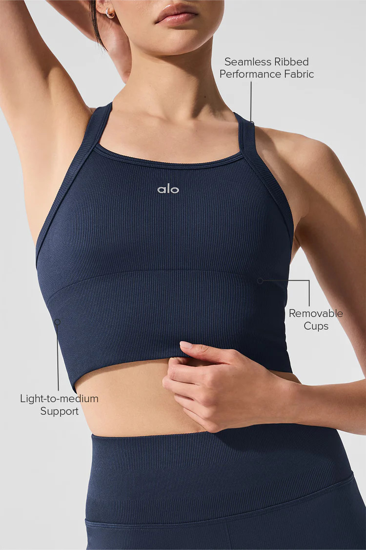 Seamless Ribbed Favorite Bra Tank - Navy | Alo Yoga