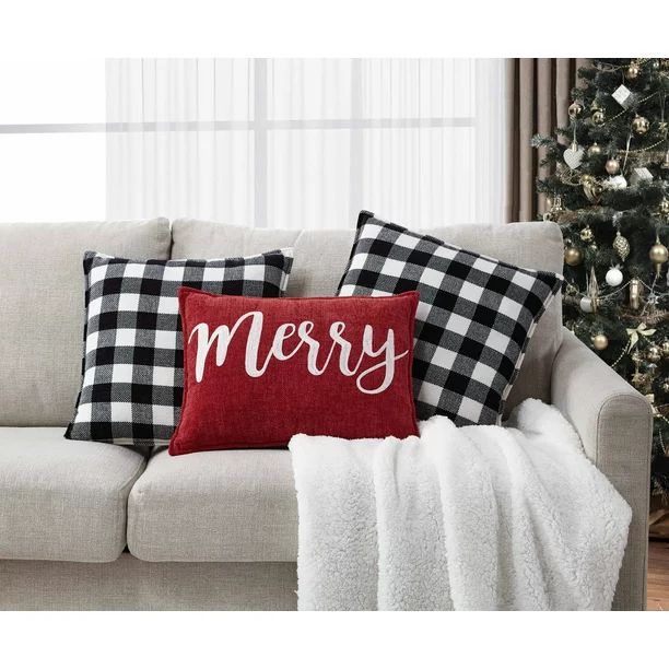 Better Homes & Gardens Holiday Merry 3pk Chenille Decorative Throw Pillow, 18" x 18", 14" x 20'',... | Walmart (US)