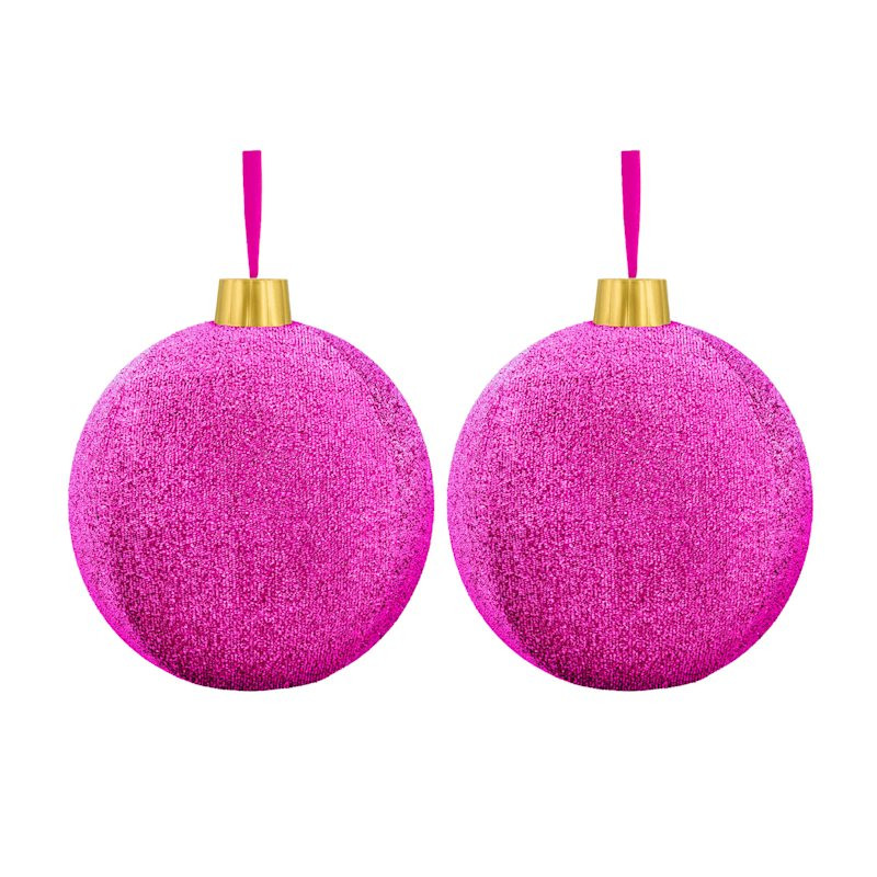 Set of 2 Magenta Tinsel Jumbo Ornaments, 12" | At Home