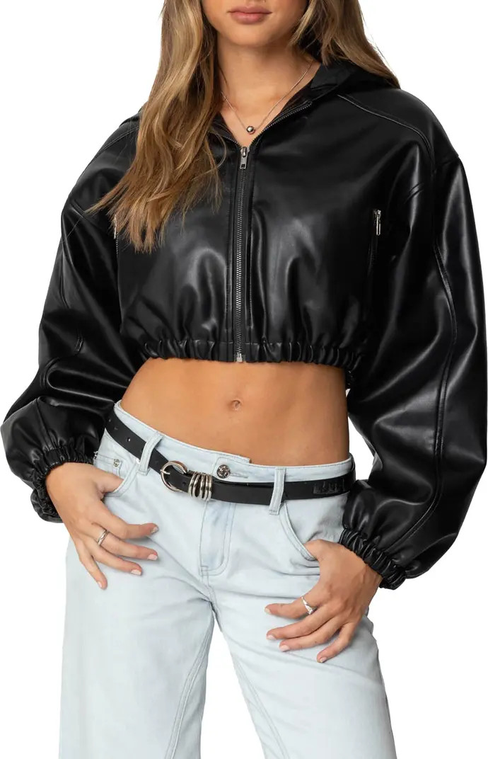 EDIKTED Crop Faux Leather Hooded Jacket | Nordstrom | Nordstrom