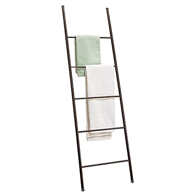 mDesign Free Standing Bath Towel Bar Storage Ladder - 5 Rungs, Bronze | Amazon (US)