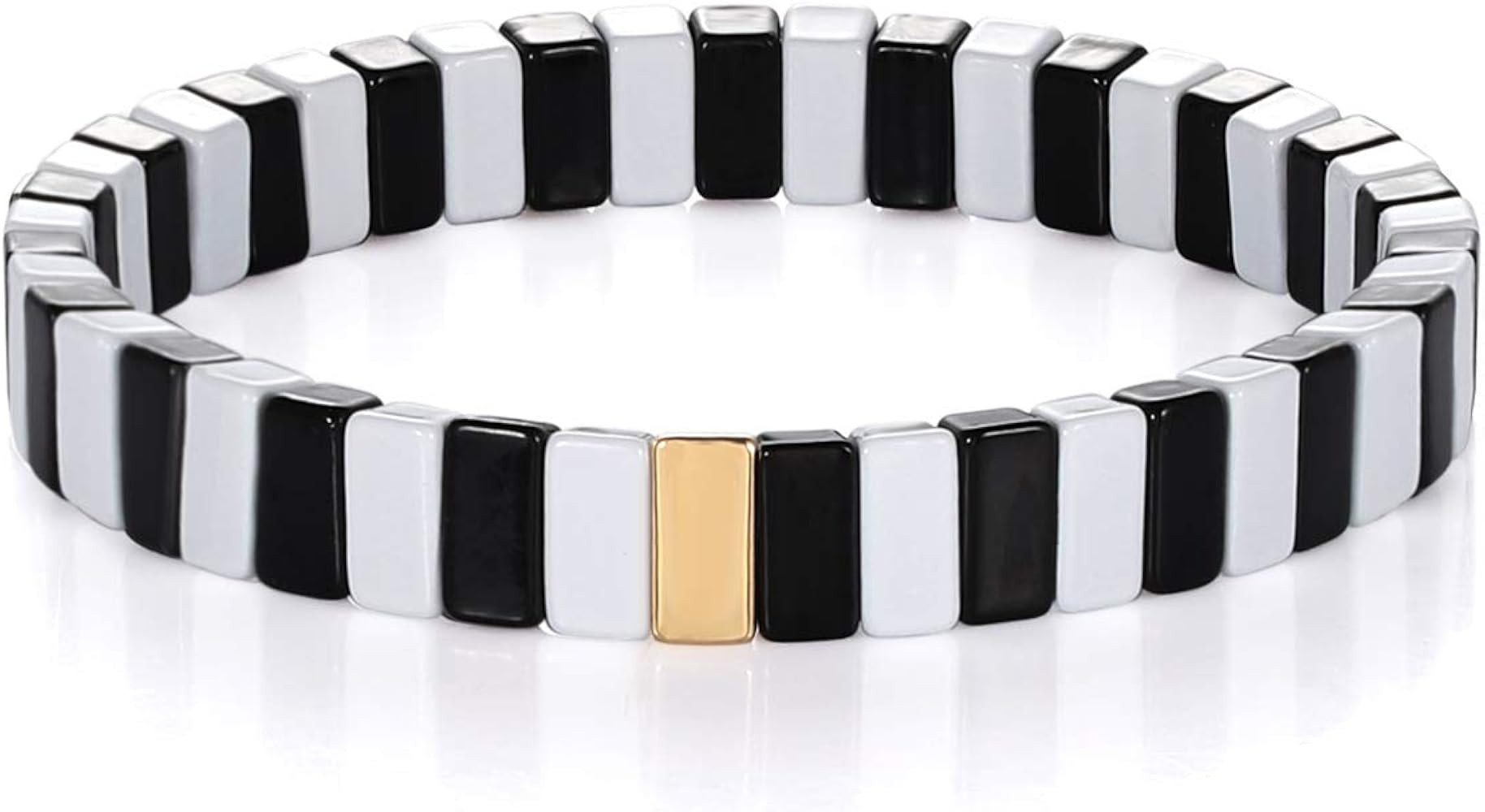 Enamel Tile Bracelets for Women Multicolored Tile Bead Stretch Bracelets Elastic Stackable Strip ... | Amazon (US)