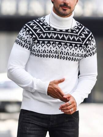 Manfinity Homme Men Geo Pattern Turtleneck Raglan Sleeve Sweater | SHEIN