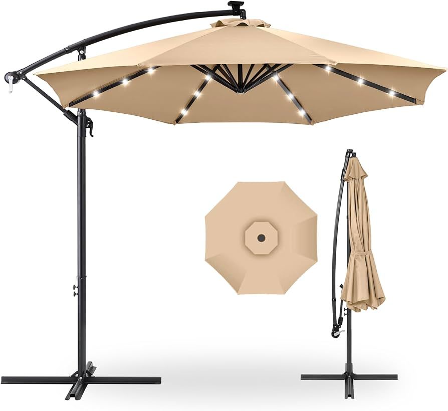Best Choice Products 10ft Solar LED Offset Hanging Market Patio Umbrella for Backyard, Poolside, ... | Amazon (US)