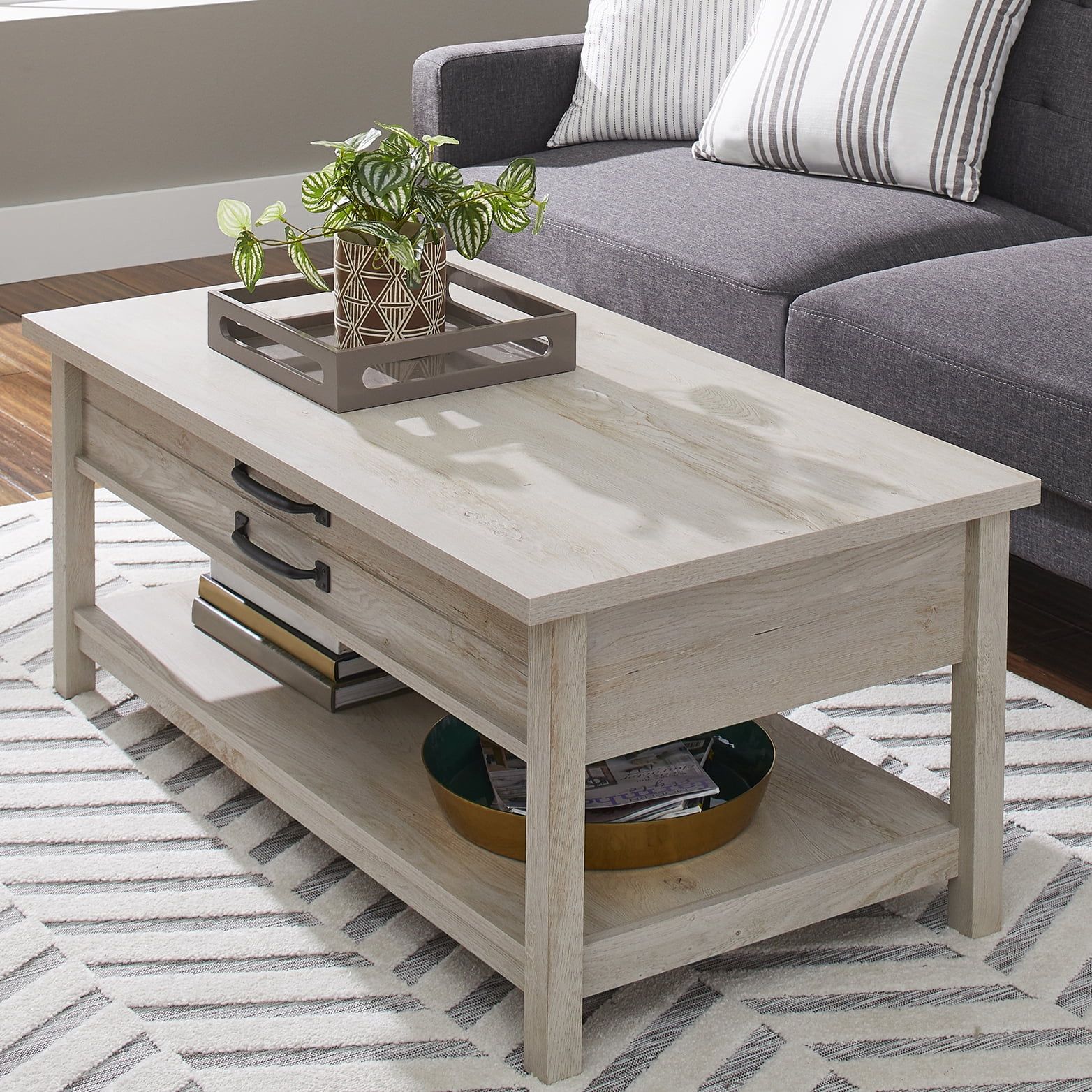 Better Homes & Gardens Modern Farmhouse Rectangle Lift Top Coffee Table, Rustic White finish | Walmart (US)