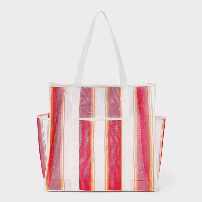 Mesh Packable Tote Handbag - Shade & Shore™ Pink Stripe | Target