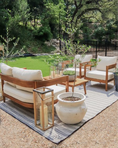 Our current outdoor patio furniture and decor! Love the style of this set! 

outdoor rug, chairs, loveseat, urn planters, decor 

#LTKstyletip #LTKhome #LTKsalealert