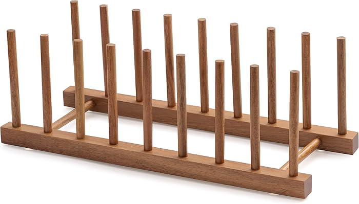 HBlife Acacia Wooden Dish Dying Rack Pot Lid Plate Organizer Holder for Cabinet, Cutting Board St... | Amazon (US)