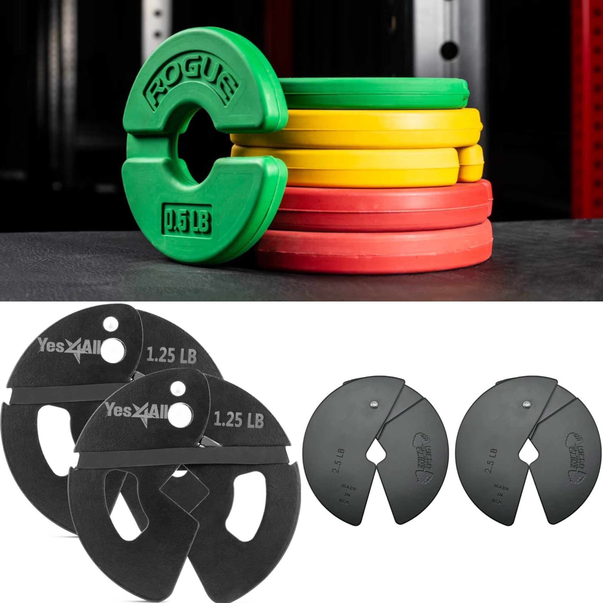 I have the Rogue add on change plates - 1 & 1.5 lb pairs (link👇🏼)

https://www.roguefitness.com/rogue-add-on-change-plate-pair?sku=AD0131-6&gad_source=1&gbraid=0AAAAAD3l4FURhGZBSLUunBgC8YZK2Q0Wf&gclid=CjwKCAjwqf20BhBwEiwAt7dtdbOc9qaQd9Y9fj3bc58ziTNswPfujMr5fcer-ashFodMPrs8zP1HRRoC-QMQAvD_BwE
