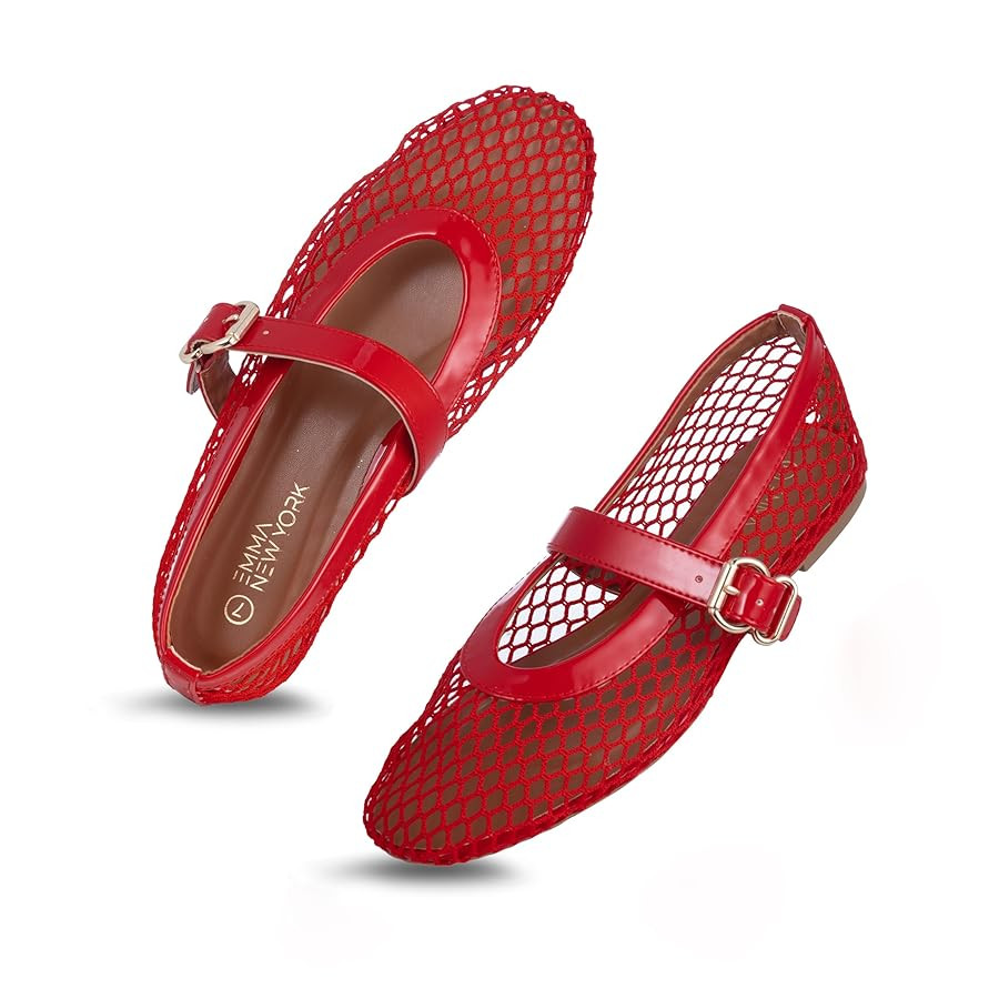 Women’s Mesh Ballet Flats – Fishnet Mary Jane Flats with Adjustable Buckle Strap, Breathable ... | Amazon (US)