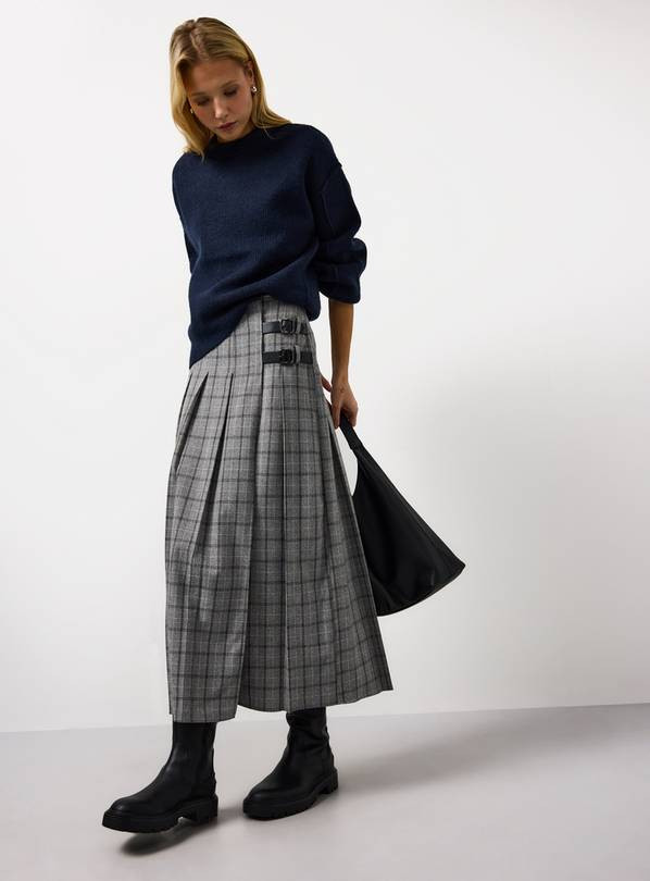 Grey Check Buckle Pleated Kilt Midaxi Skirt 16 | Tu Clothing