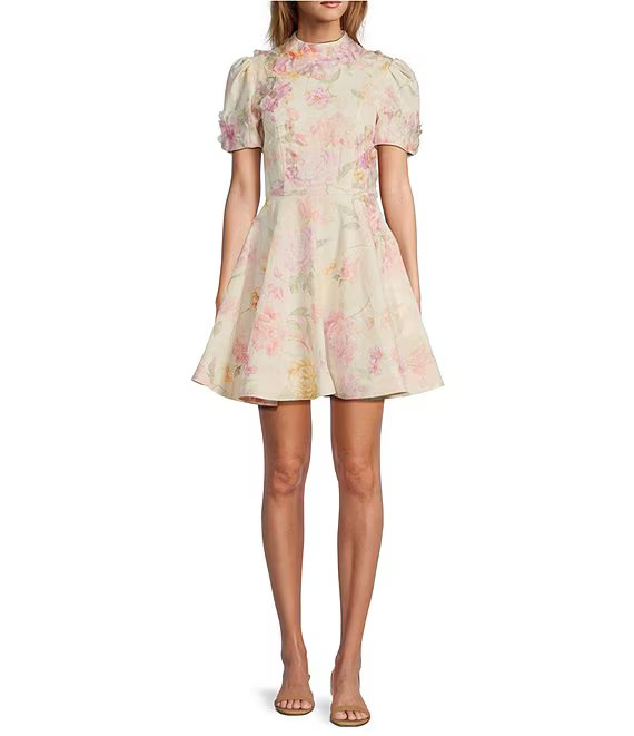 Iris Floral Print Mockneck Short Sleeve Dress | Dillard's