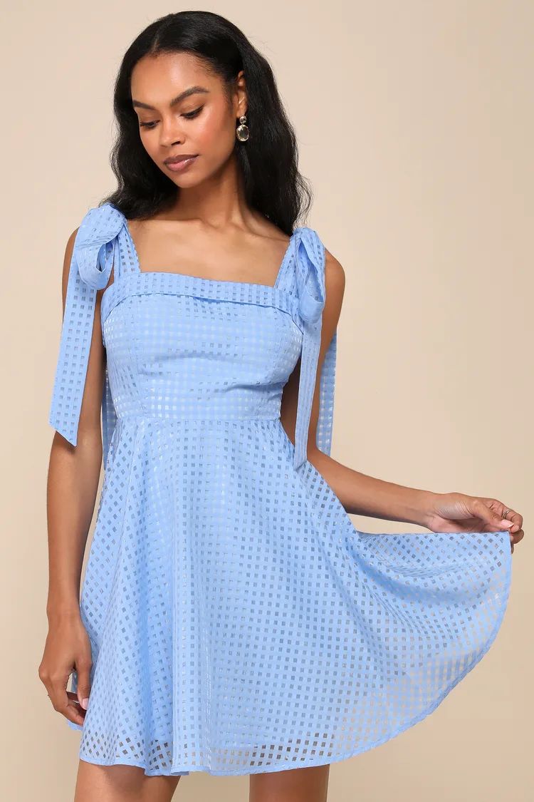 Forever Darling Blue Gingham Burnout Tie-Strap Mini Dress | Lulus