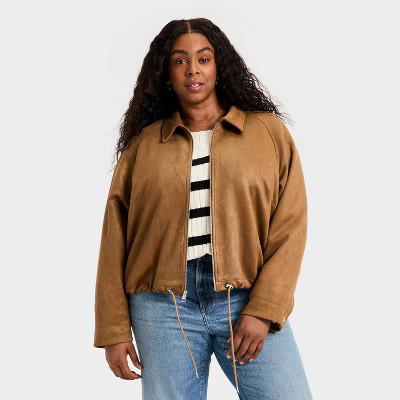 Women's Suede Bubble Bomber Jacket - Universal Thread™ Brown | Target