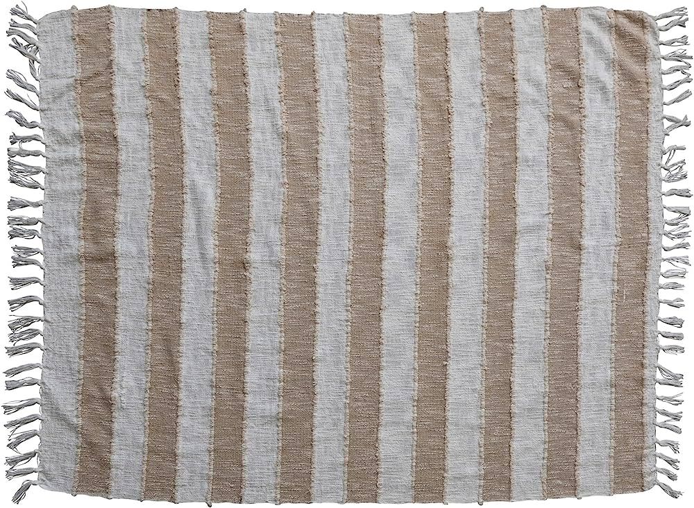 Bloomingville Cotton Stripes and Fringe, White and Natural Blanket Throw, Tan | Amazon (US)