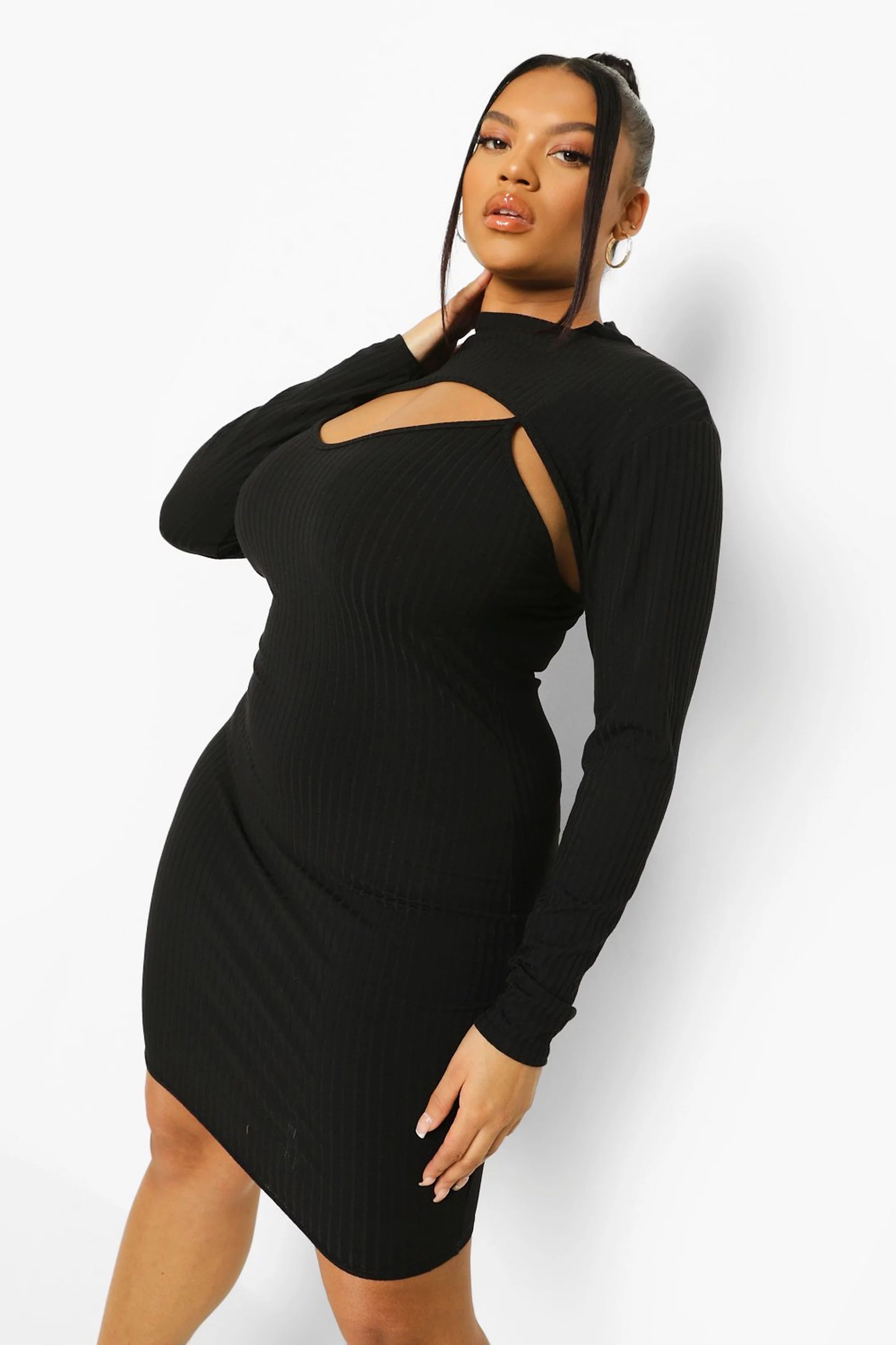 Plus Rib 2 In 1 Midi Dress | Boohoo.com (US & CA)