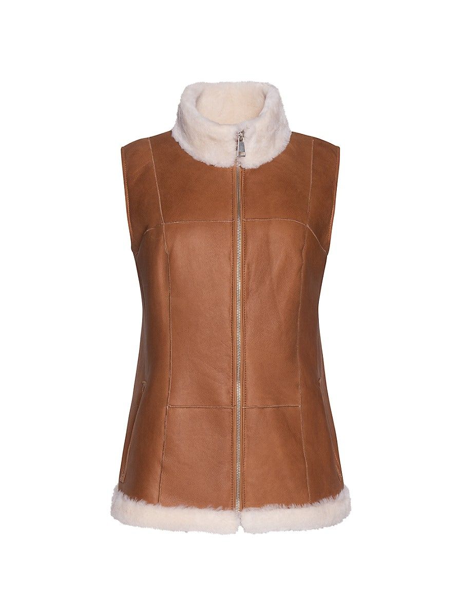 WOLFIE FURS Women's Made For Generations™ Zip-Up Shearling Vest - Antique Whiskey - Size XL | Saks Fifth Avenue OFF 5TH