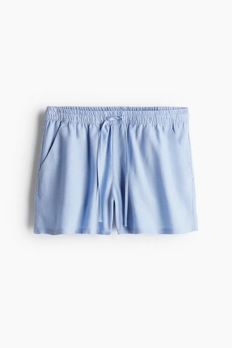 Linen-blend Pull-on Shorts - Regular waist - Short - Cream - Ladies | H&M US | H&M (US + CA)