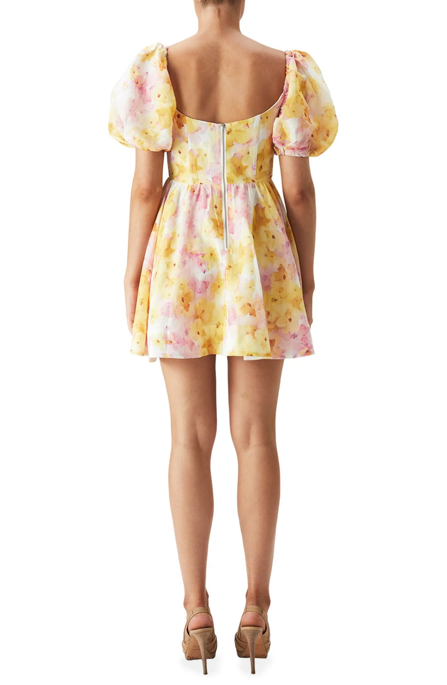 Kiah Floral Print Corset Puff Sleeve Minidress | Nordstrom