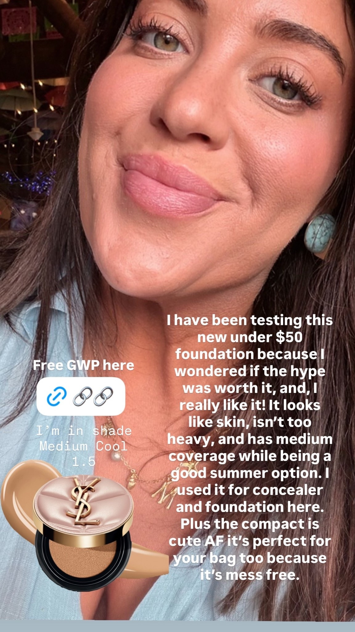 I’m in shade Medium Cool 1.5 I have been testing this new under $50 foundation because I wondered if the hype was worth it, and, I really like it! It looks like skin, isn’t too heavy, and has medium coverage while being a good summer option. I used it for concealer and foundation here. Plus the compact is cute AF it’s perfect for your bag too because it’s mess free. Free GWP here

#LTKgrwm